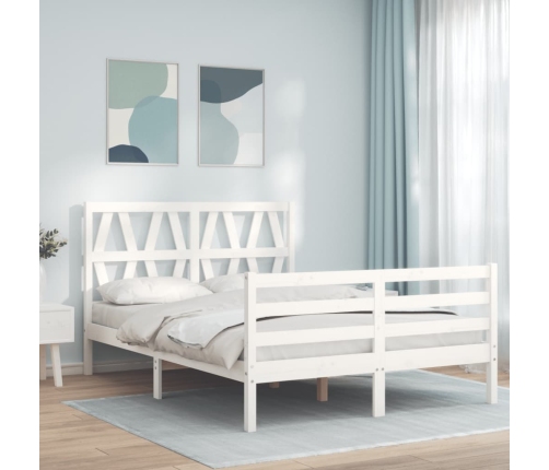 Estructura de cama con cabecero madera maciza blanco 140x190 cm