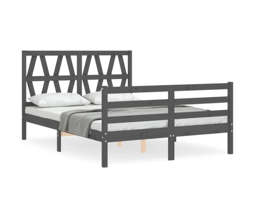 Estructura de cama con cabecero madera maciza gris 140x190 cm