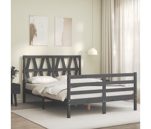 Estructura de cama con cabecero madera maciza gris 140x190 cm