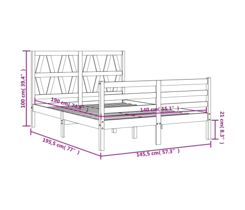 Estructura de cama con cabecero madera maciza gris 140x190 cm