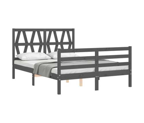 Estructura de cama con cabecero madera maciza gris 140x190 cm