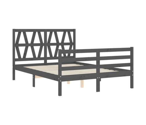 Estructura de cama con cabecero madera maciza gris 140x190 cm