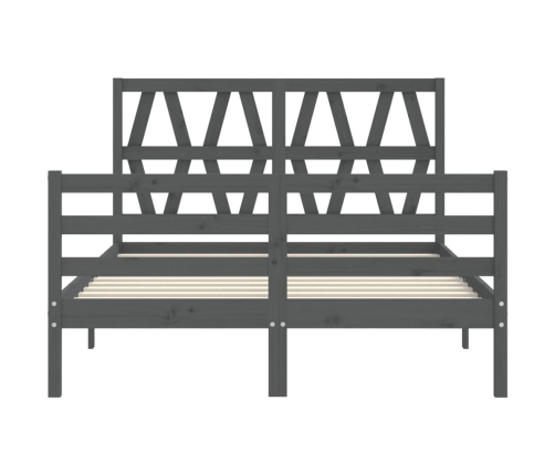 Estructura de cama con cabecero madera maciza gris 140x190 cm