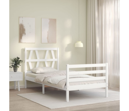 Estructura de cama con cabecero madera maciza blanco 90x200 cm