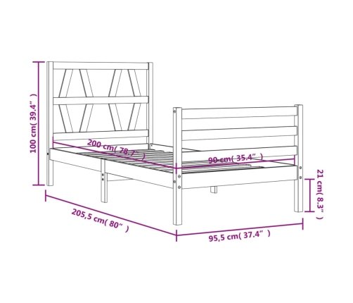 Estructura de cama con cabecero madera maciza blanco 90x200 cm