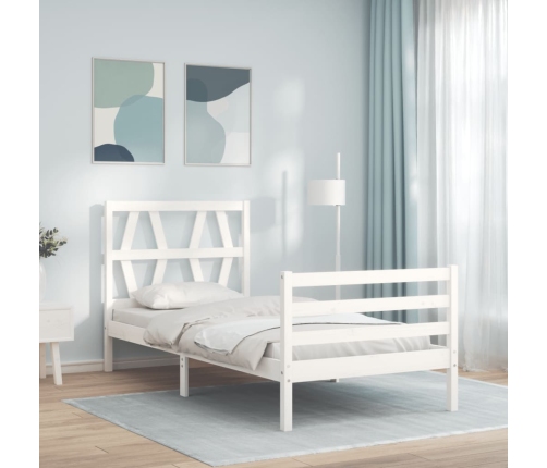 Estructura de cama con cabecero madera maciza blanco 90x200 cm