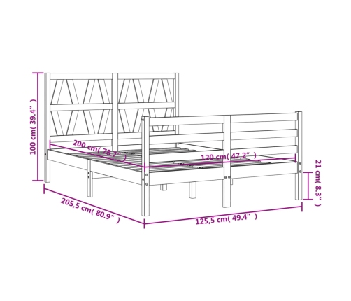 Estructura de cama con cabecero madera maciza 120x200 cm