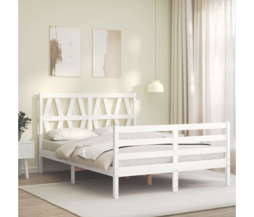 Estructura de cama con cabecero madera maciza blanco 140x200 cm