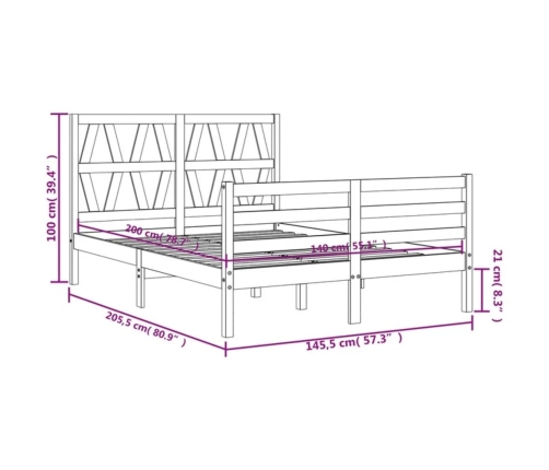 Estructura de cama con cabecero madera maciza blanco 140x200 cm