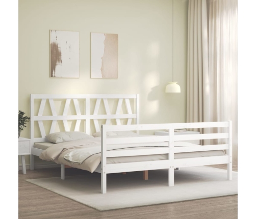 Estructura de cama matrimonio con cabecero madera maciza blanco