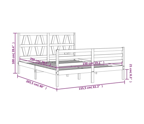 Estructura de cama matrimonio con cabecero madera maciza blanco