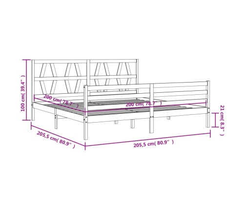 Estructura de cama con cabecero madera maciza 200x200 cm