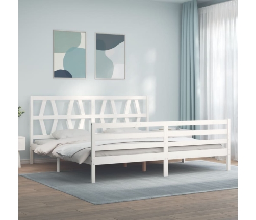 Estructura de cama con cabecero madera maciza blanco 200x200 cm