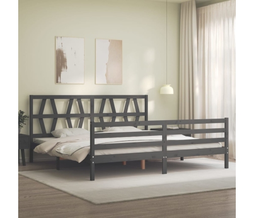 Estructura de cama con cabecero madera maciza gris 200x200 cm