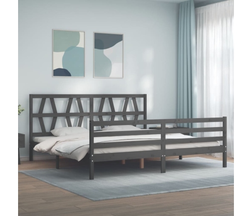 Estructura de cama con cabecero madera maciza gris 200x200 cm