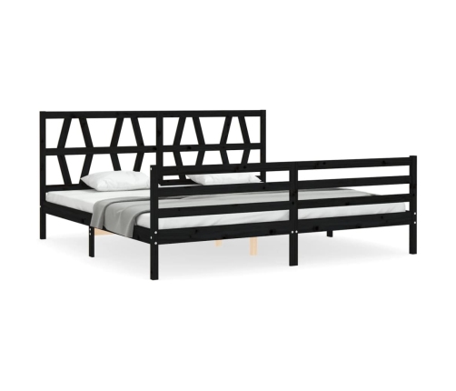 Estructura de cama con cabecero madera maciza negro 200x200 cm