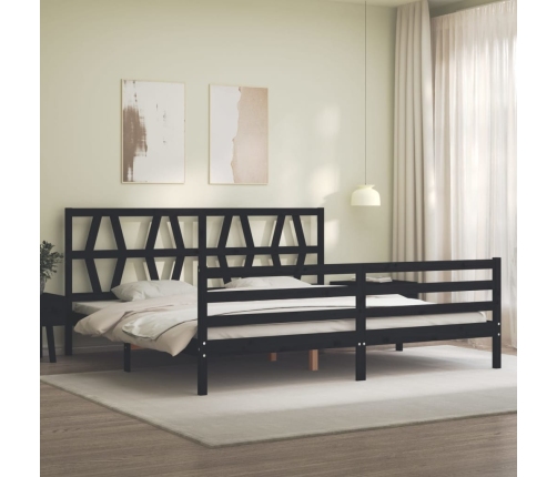 Estructura de cama con cabecero madera maciza negro 200x200 cm