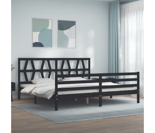 Estructura de cama con cabecero madera maciza negro 200x200 cm