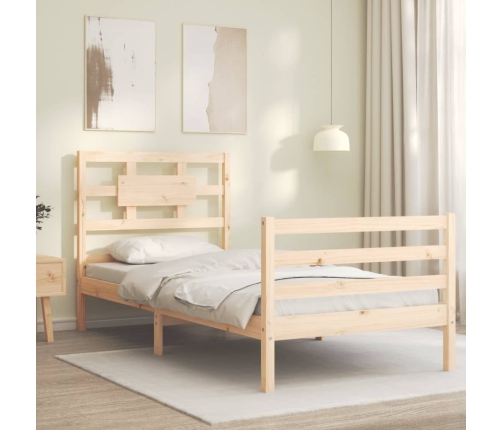 Estructura de cama individual con cabecero madera maciza