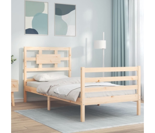 Estructura de cama individual con cabecero madera maciza