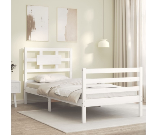 Estructura de cama con cabecero madera maciza blanco