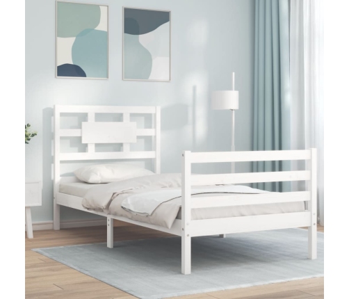 Estructura de cama con cabecero madera maciza blanco