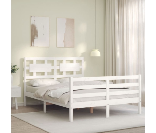 Estructura cama de matrimonio con cabecero madera maciza blanco