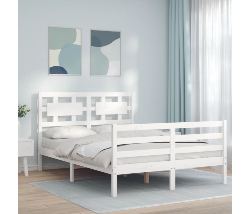 Estructura cama de matrimonio con cabecero madera maciza blanco