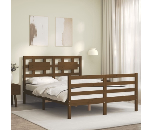 Estructura de cama matrimonio con cabecero madera marrón miel