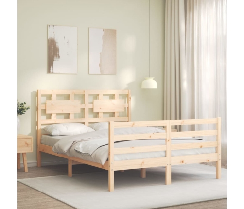 Estructura de cama de matrimonio con cabecero madera maciza