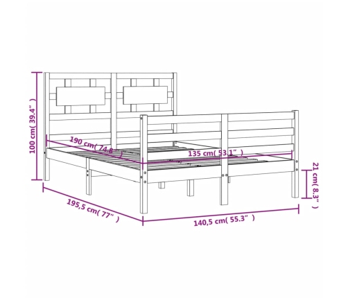 Estructura de cama de matrimonio con cabecero madera maciza