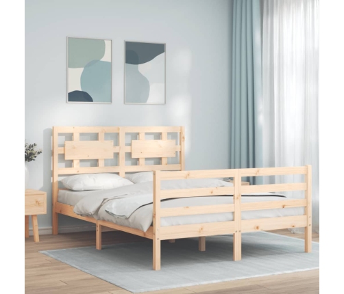 Estructura de cama de matrimonio con cabecero madera maciza