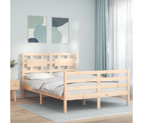 Estructura de cama con cabecero madera maciza 140x190 cm