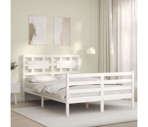 Estructura de cama con cabecero madera maciza blanco 140x190 cm