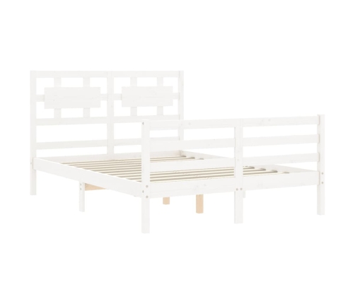 Estructura de cama con cabecero madera maciza blanco 140x190 cm