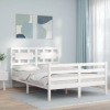 Estructura de cama con cabecero madera maciza blanco 140x190 cm