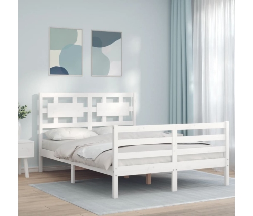 Estructura de cama con cabecero madera maciza blanco 140x190 cm