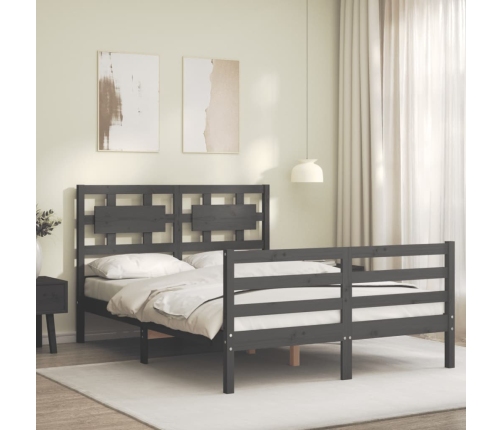 Estructura de cama con cabecero madera maciza gris 140x190 cm