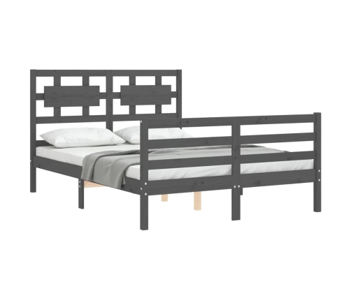 Estructura de cama con cabecero madera maciza gris 140x190 cm