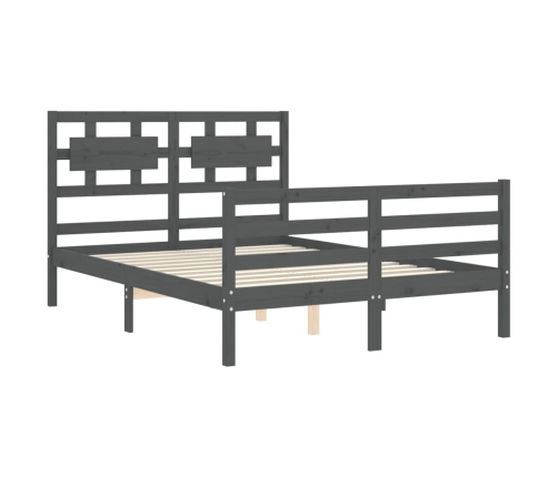 Estructura de cama con cabecero madera maciza gris 140x190 cm