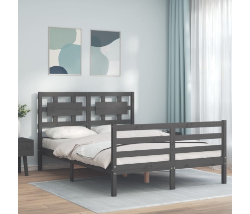 Estructura de cama con cabecero madera maciza gris 140x190 cm