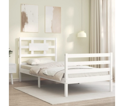 Estructura de cama con cabecero madera maciza blanco 90x200 cm