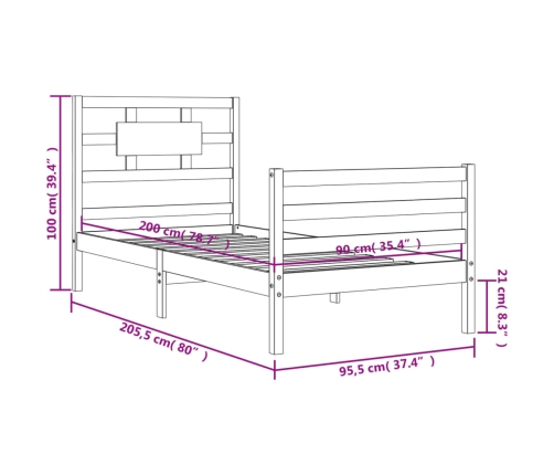 Estructura de cama con cabecero madera maciza blanco 90x200 cm