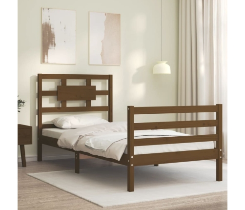 Estructura cama con cabecero madera maciza marrón miel 90x200cm