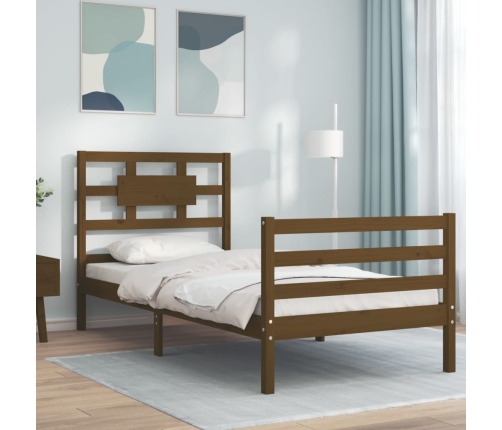 Estructura cama con cabecero madera maciza marrón miel 90x200cm