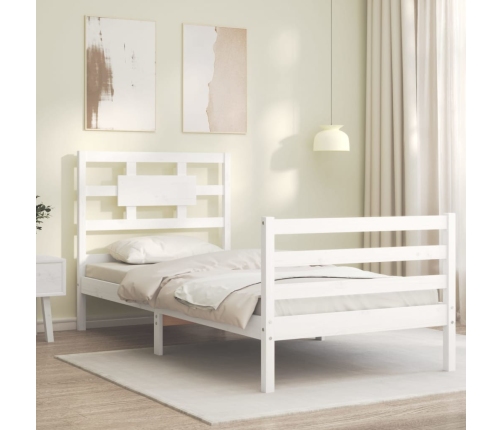 Estructura de cama con cabecero madera maciza blanco 100x200 cm