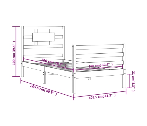 Estructura de cama con cabecero madera maciza blanco 100x200 cm