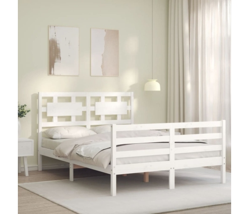 Estructura de cama con cabecero madera maciza blanco 120x200 cm