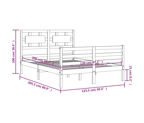 Estructura de cama con cabecero madera maciza blanco 120x200 cm