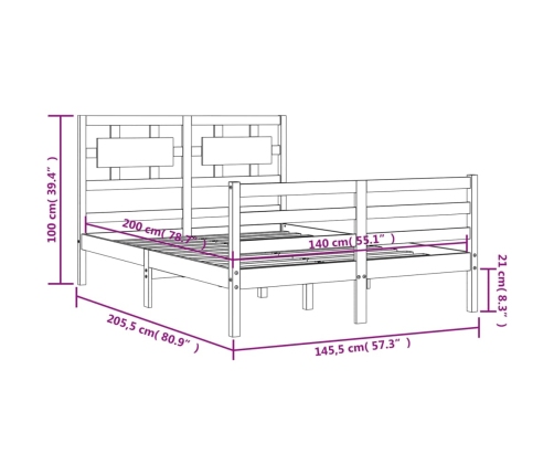 Estructura cama y cabecero madera maciza marrón miel 140x200 cm